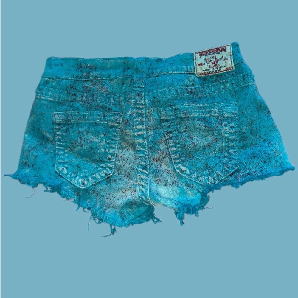 True Religion Blue Distressed Jean Shorts